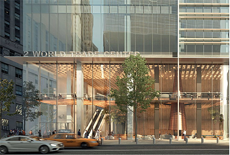 Conceptual rendering of the entrance to 2 World Trade Center. Credit: Foster + Partners/Visualhouse